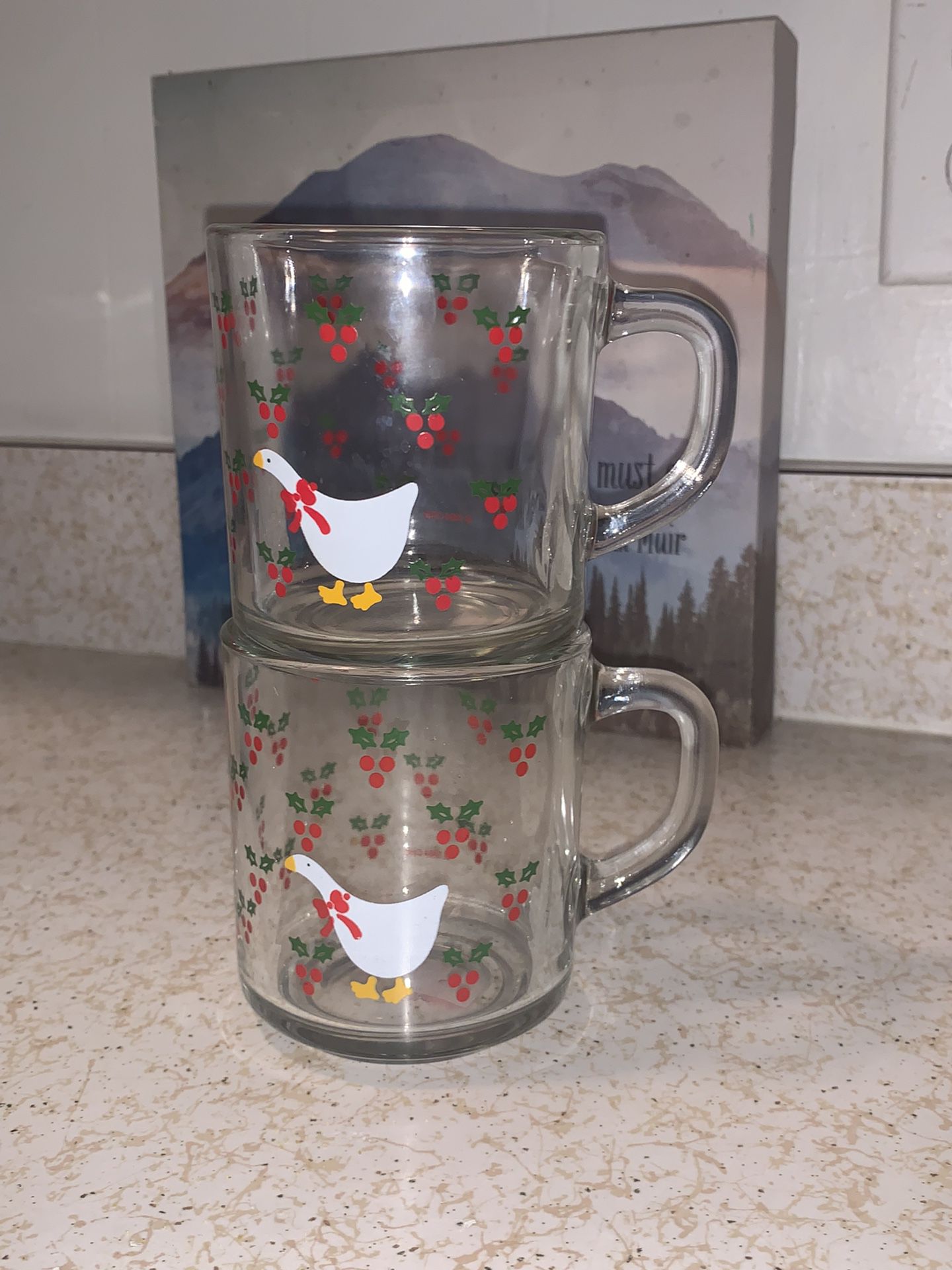 Vintage Anchor Hocking Christmas Geese Mugs 