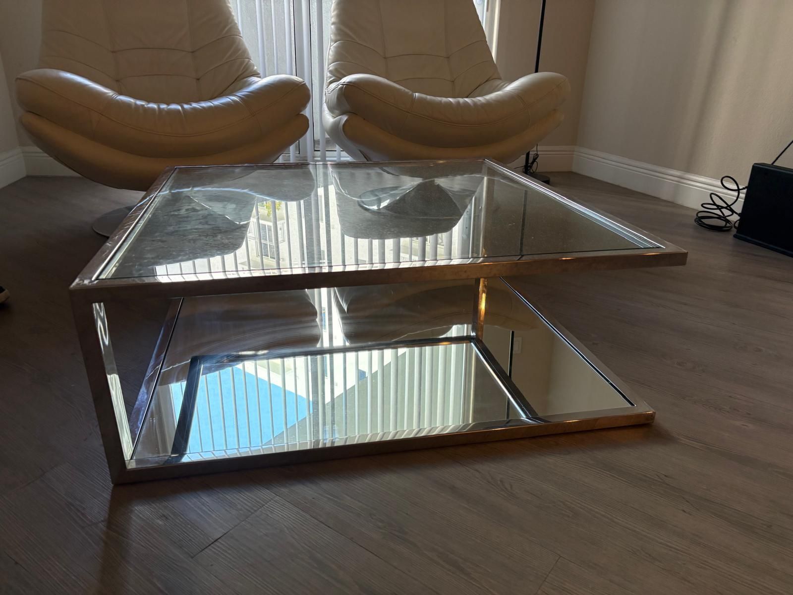 Italian leather Chairs And Coffee table