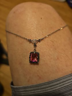 Antique Pink Sapphire / Spinnel  Sterling Silver Necklace