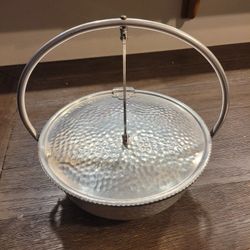 Hammered Aluminum Casserole with Hinged Lid and Pyrex bowl

