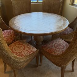 Artistica Solid Wood Round Dining Table with 6 Woven Chairs – Coastal Elegance 
