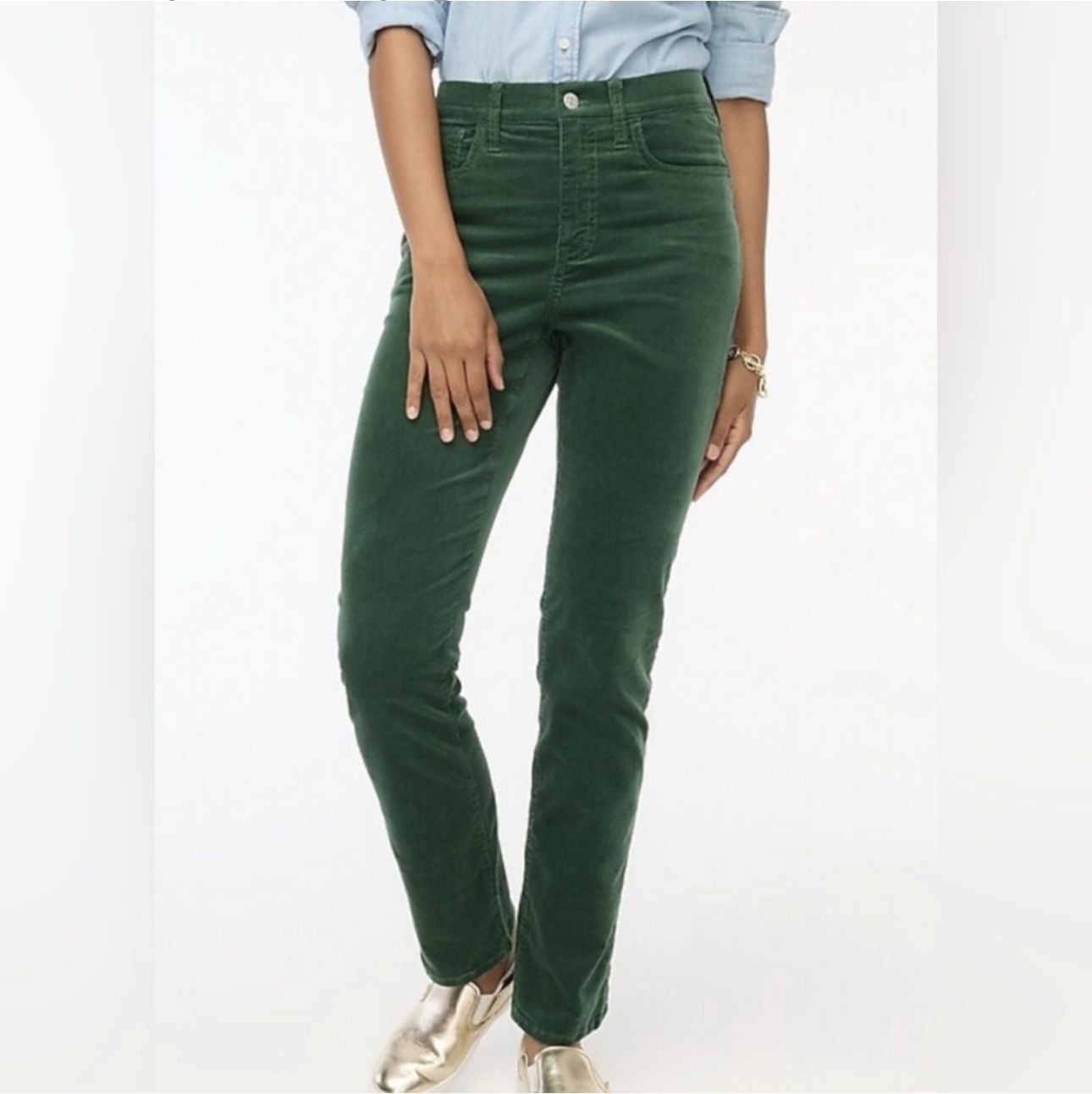 New $118 J. Crew Woman’s Vintage Slim Straight Corduroy pant, Green, Sz 29