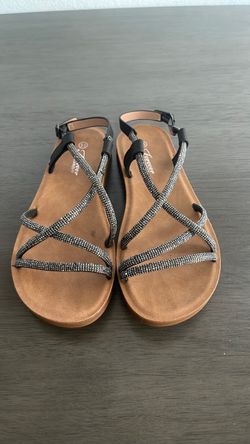 Sandals, black & rhinestones