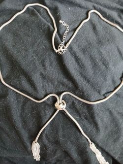 Long Silver Necklace with Tassels