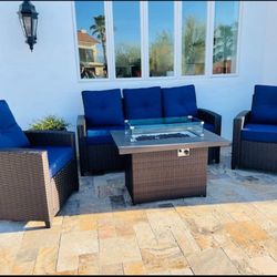 4 Piece XL Patio Furniture Set With Fire Table *New*