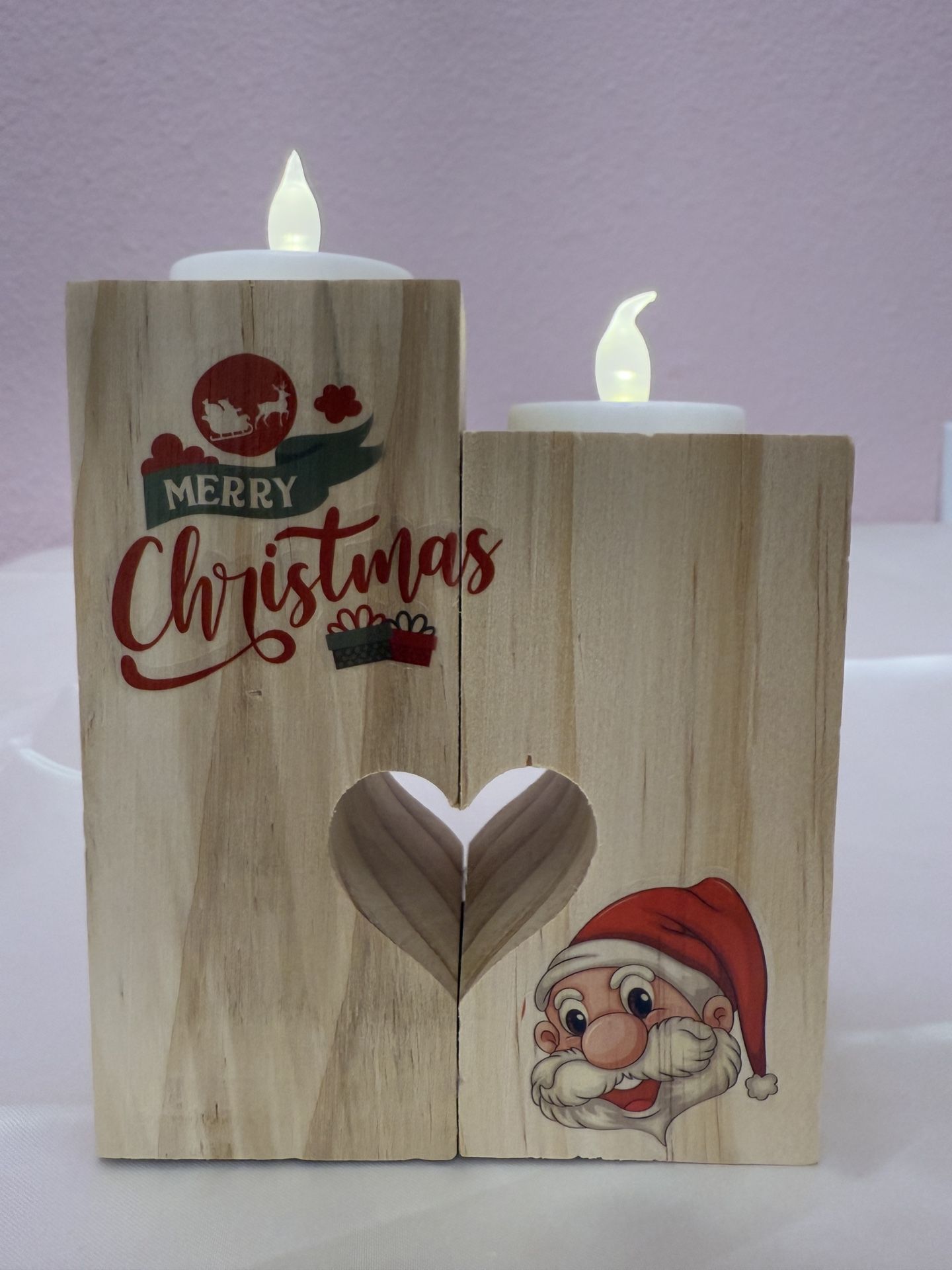 Handmade Christmas Decor/Gifts/ Wooden heart tealight candle holder