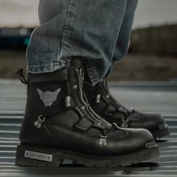 Harley Davidson Brake Light Men's 10.5 M Black Silver Zipper Biker Motorcycle 