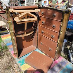 Antique steamer trunk wardrobe armoire 