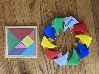 Tangram Wooden Puzzle & Swag Spinner Puzzle Bundle • STEM Toy Montessori Brain Teaser Genentech Collectible Office Decor Preschool Learning Stress Rel