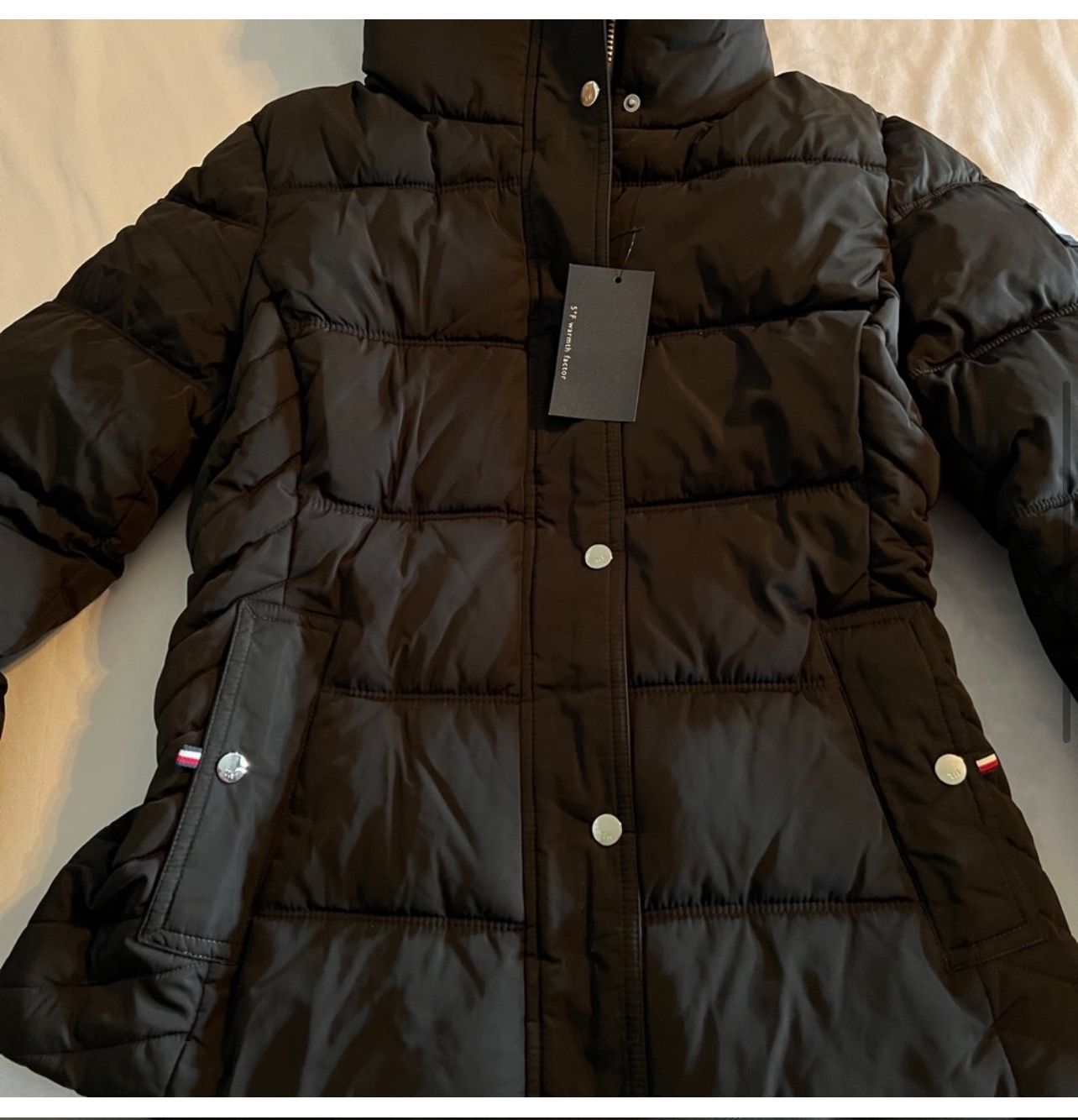 New Tommy Hilfiger Hoodie Puffer Black Coat Jacket Warmth Factor MSRP $200 J4 J5