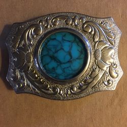 Vintage Changeable Blue Turquoise/Horse Belt Buckle