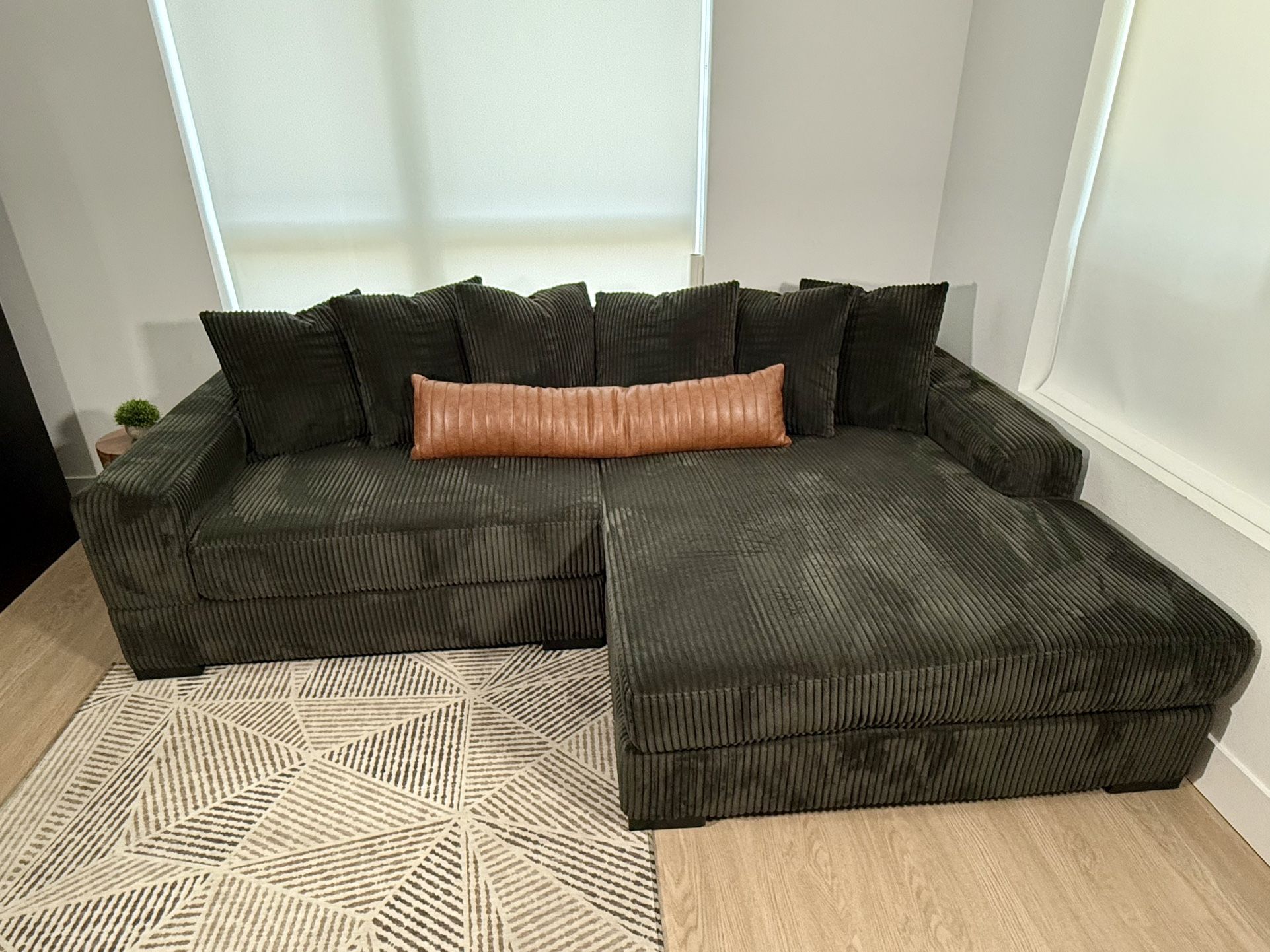 Corduroy Sectional Sofa – Deep Green – Must Pick Up