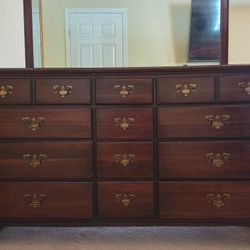 Large Solid Wood Dresser & Mirror Set - Huge Storage (12 Drawers)