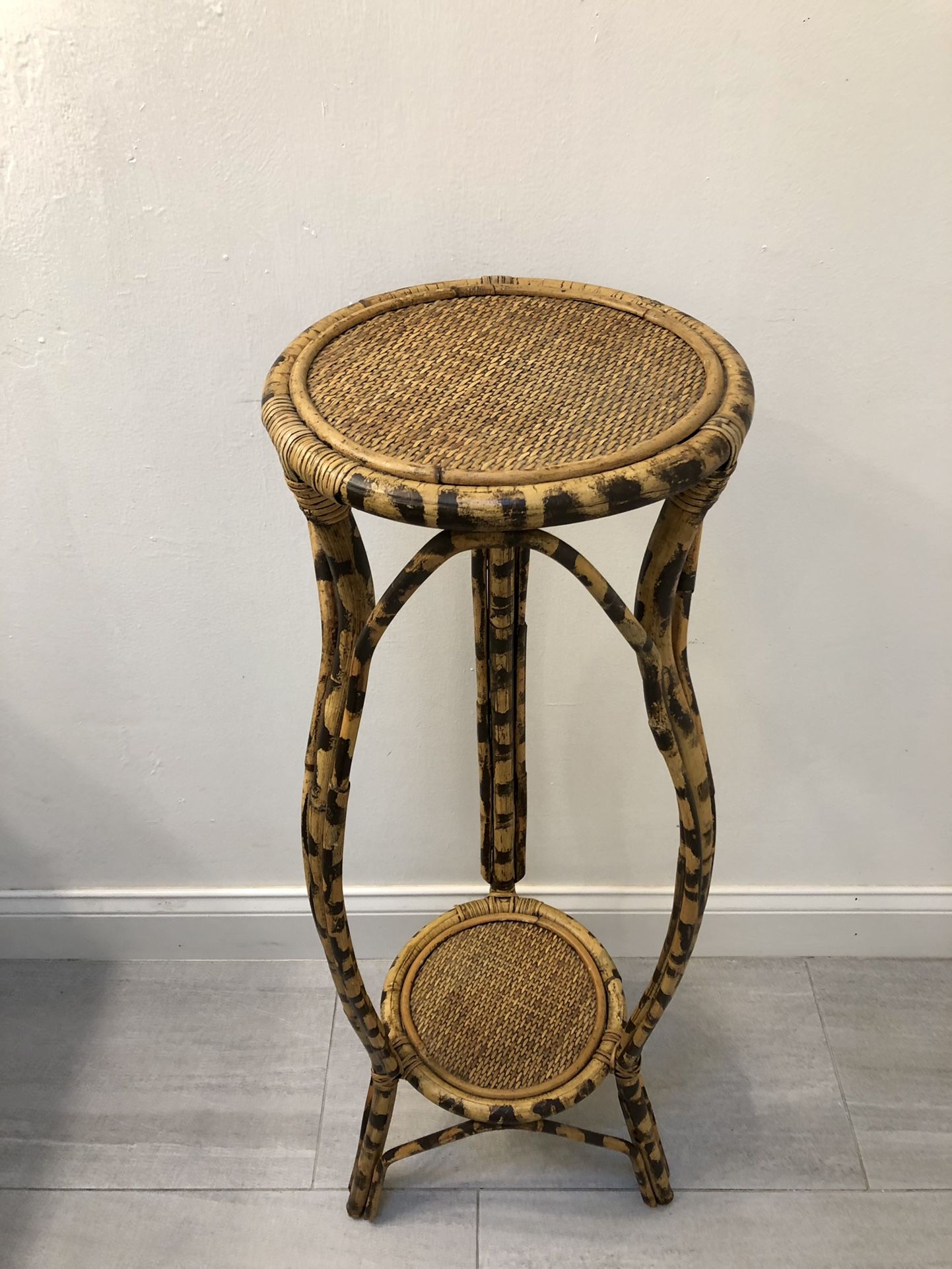 Gorgeous Vintage Tall Burnt Bamboo Plant Stand 