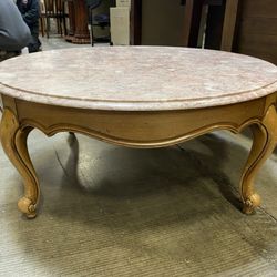 Pink Marble Round French Leg Coffee Table