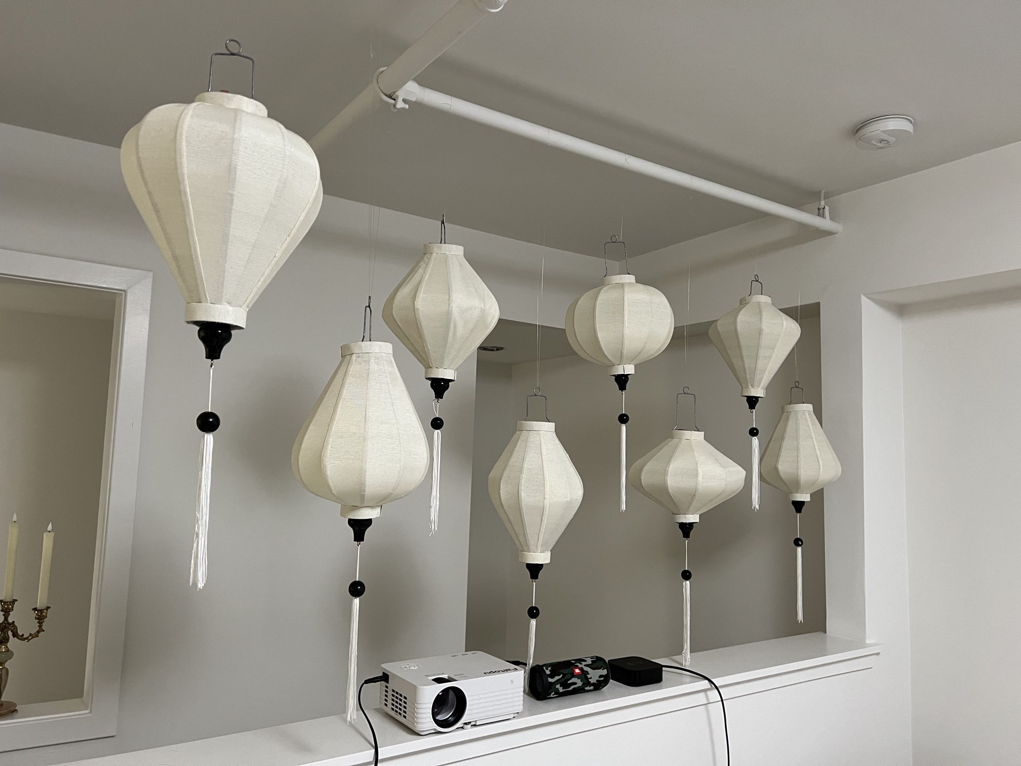 Hanging Fabric Off White Cream Lanterns (set Of 8)