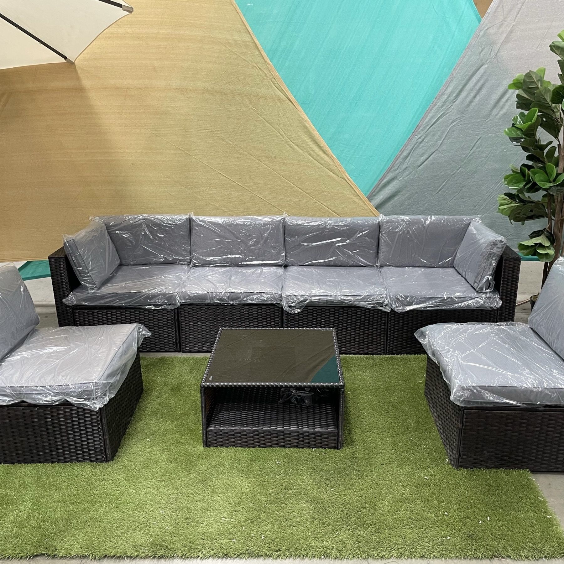 7pc Outdoor Patio Furniture Sectional Couch