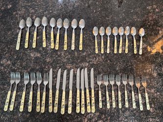 Vintage 39-piece Heartland Folk Art Taiwan Flatware Stainless Steel Silverware Set