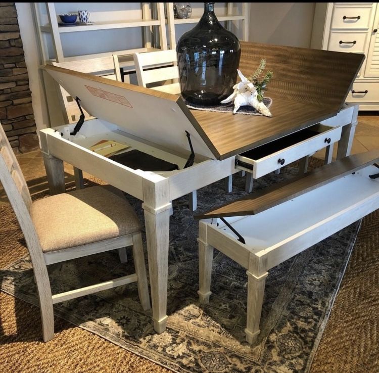 Skempton White/Light Brown Rectangular Dining Set ( Dining Table  Chairs Bench Options