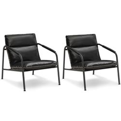 Set of 2 Accent Chair, Metal Framed Armchair, Synthetic Leather with Stitching, Mid-Century Modern, Sling Chair for Living, Bedroom, Reading Room, Lou