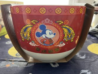 New Disney Mickey Mouse Eye Of The Tiger Ramen Bowl With Chopsticks