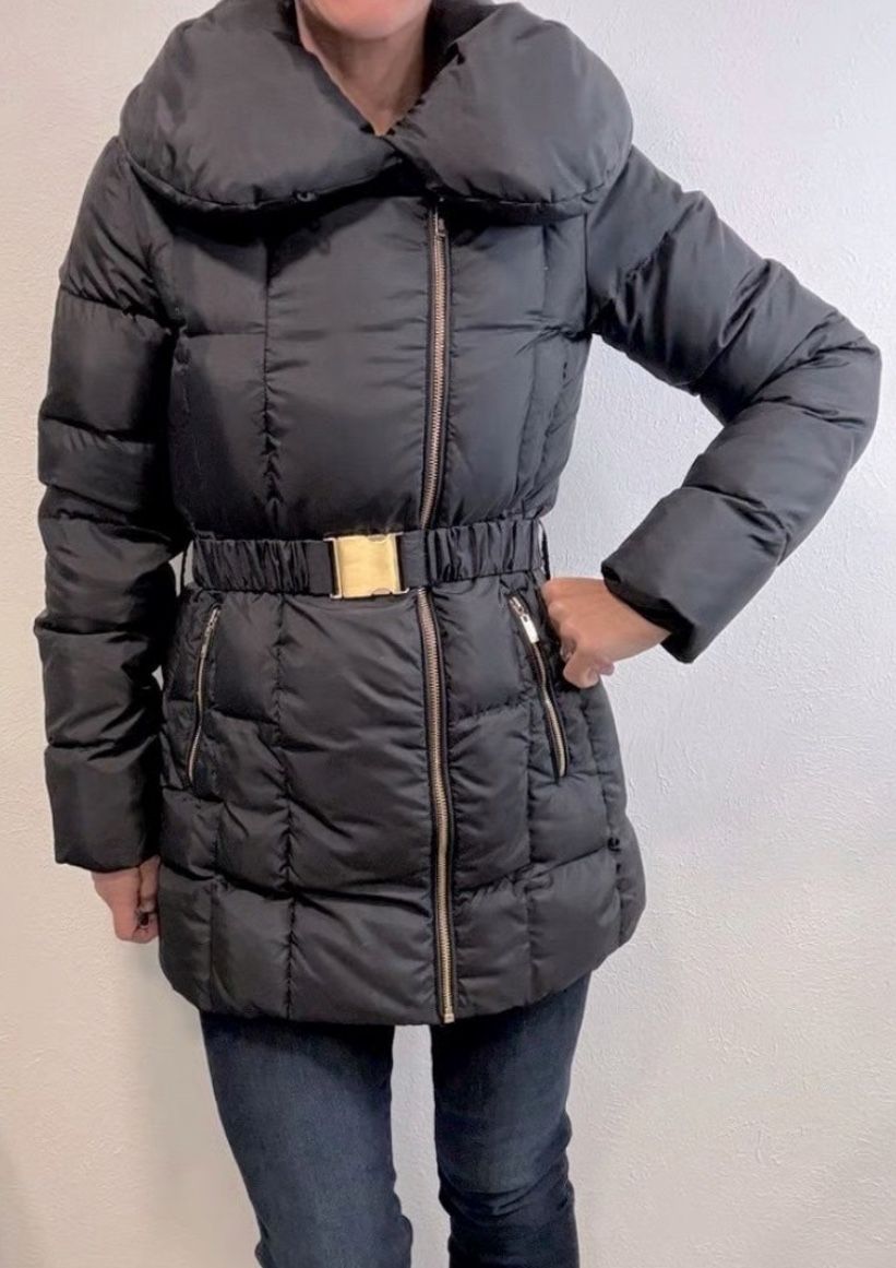 Cole Haan Asymmetrical Pillow Collar belted Puffer Down Small