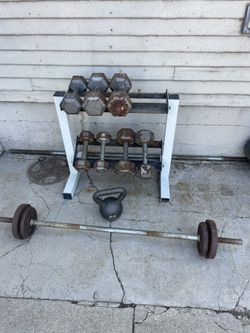 Weight Rack With Dumbbells - Curl Bar