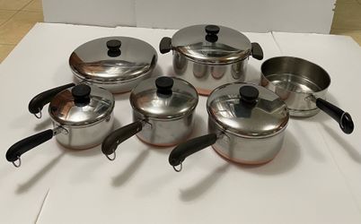 (11 Pieces) 1801 Revere Ware Copper Bottom Cookware