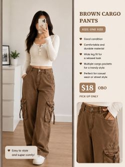 Brown wide-leg cargo pants