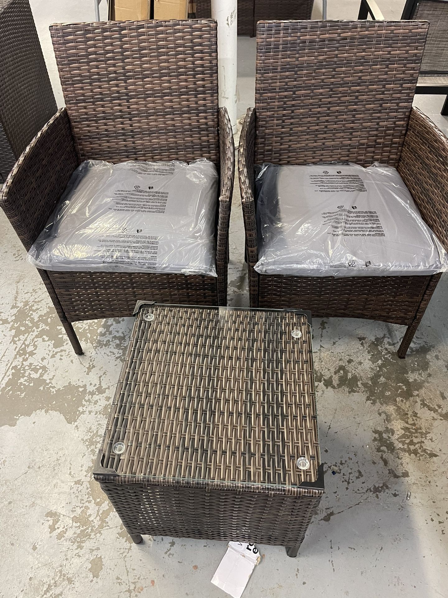 New Wicker Grey Cushions Patio Set 3 Pc Assembled 
