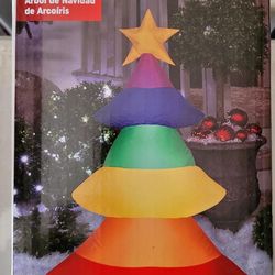 New!! Inflatable Christmas Lawn Ornament  - Rainbow Christmas Tree 