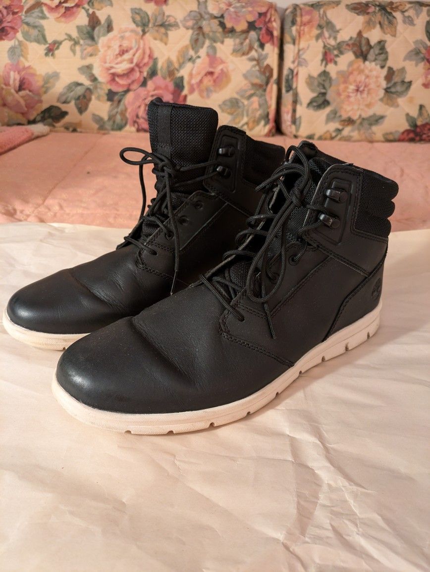Men's Size 10 Black & White High Top Timberlands