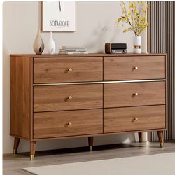 Chrangmay 6 Drawer Dresser,47" Wide Mid Century Chest of Drawers,Wooden Bedroom Drawer Dresser with 6 Storage Drawers for Bedroom,Living Room,with Ant