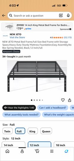 Full size metal bed frame 30$ used lightly