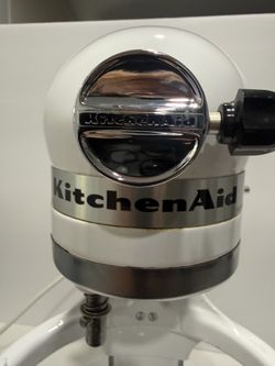 KitchenAid White Stand Mixer with Stainless Steel Bowl. Classic KitchenAid stand mixer in white. Includes a sturdy stainless steel mixing bowl. Chrome