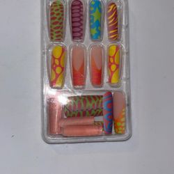 Long square Multicolor Nails 
