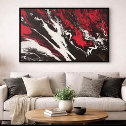 Large Red Black and White Modern Abstract Painting 32" × 47"