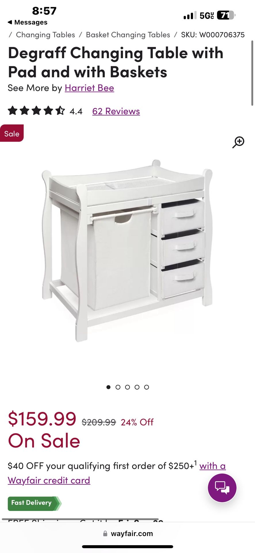 Degraff Changing Table with Pad and with Baskets