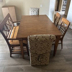 Ethan Allen Dining Table, Leaves, Chairs, And Bench