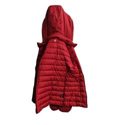 St John's Bay Puffer Jacket Women's M Red Packable Removable Hood Zip Nylon