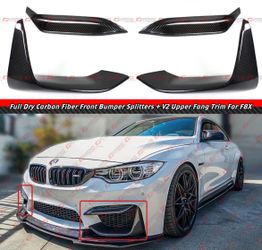 15-19 BMW M3 M4 Carbon Fiber Front Lower Splitter + V2 Bumper Upper Fang