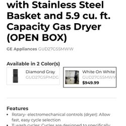 GE Unitized Spacemaker® 3.8 cu. ft. Capacity Washer with Stainless Steel Basket and 5.9 cu. ft. Capacity Gas Dryer