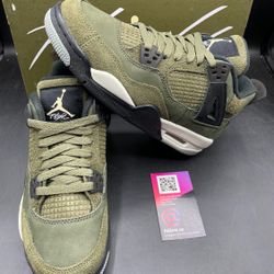New Nike Air Jordan 4 Retro SE Craft GS Olive Shoes Size 5Y / Fits Womens 6.5