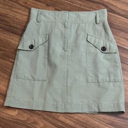 Ann Taylor Loft Skirt Petite 0 0P Two Pocket Front Zip Olive Green 