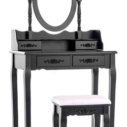 Vanity Table Set/Oval Mirror, 4 Drawer Storage