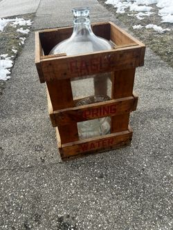 Vintage Eagle Springs 5 GallonWater Bottle And Wooden Crate