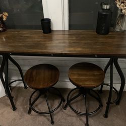 Long Bar Style Bench Table with Stools