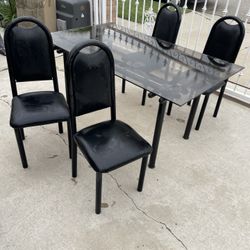 Glass Table With 4 Leather Chairs