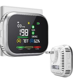5 in 1 Carbon Monoxide Detectors Plug in, Smoke Natural Gas Detector with Alarm, CO Detector, Gas, Smoke, Temp, Humidity, Portable Carbon Monoxide Det