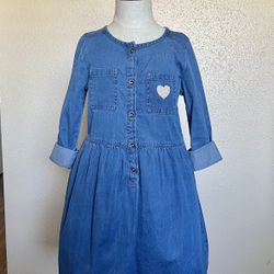 Denim Jean Dress With Pink Heart Size 5T